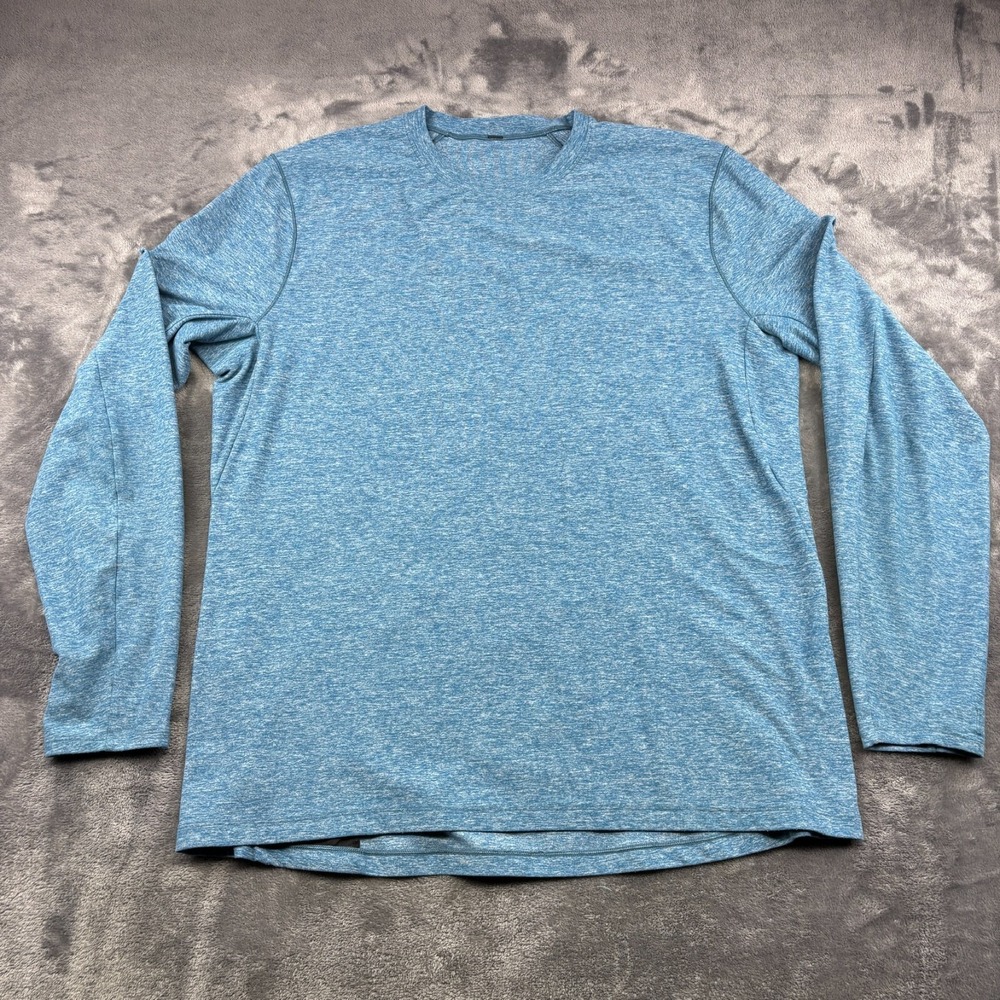 Lululemon Surge Warm Long Sleeve Shirt Mens XL Heathered Blue Zip Pocket M3ANAS